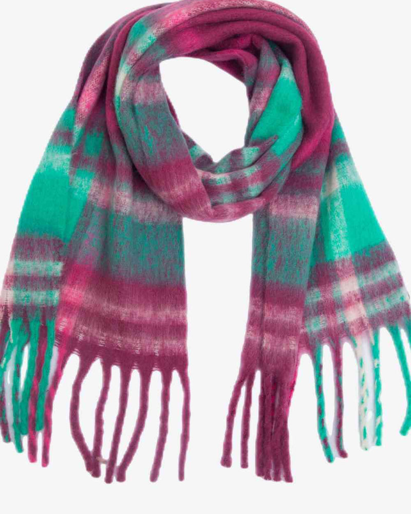 BEAUTIFUL I AM Plaid Fringe Detail Polyester Scarf