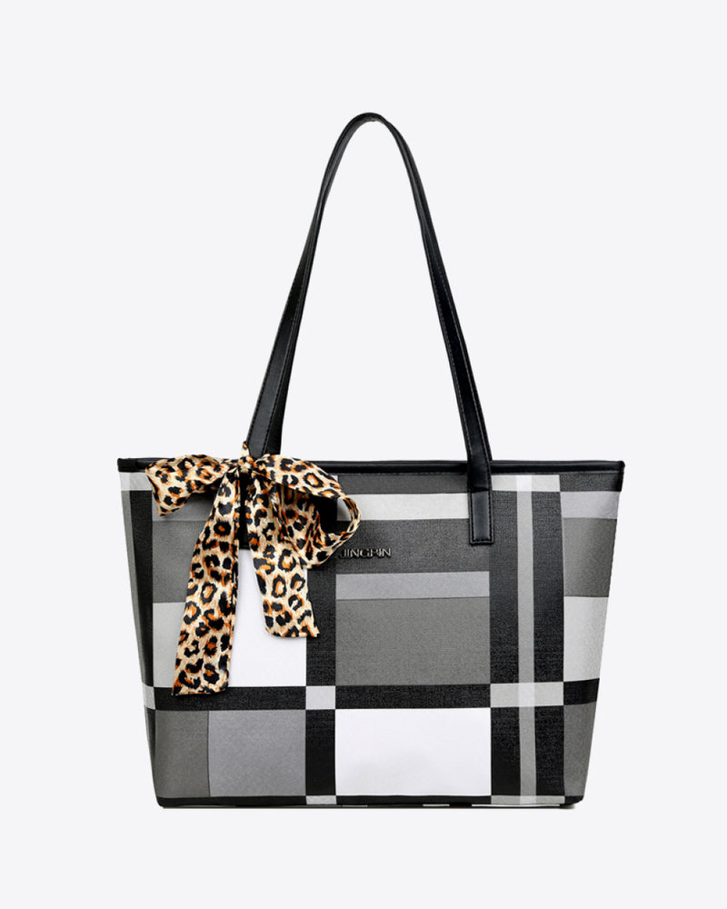 BEAUTIFUL I AM Color Block Tie Detail PU Leather Tote Bag