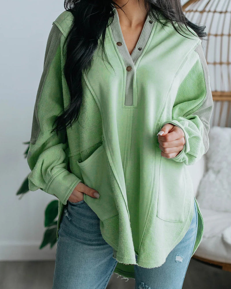 BEAUTIFUL I AM Color Block Quarter-Snap Slit Hoodie
