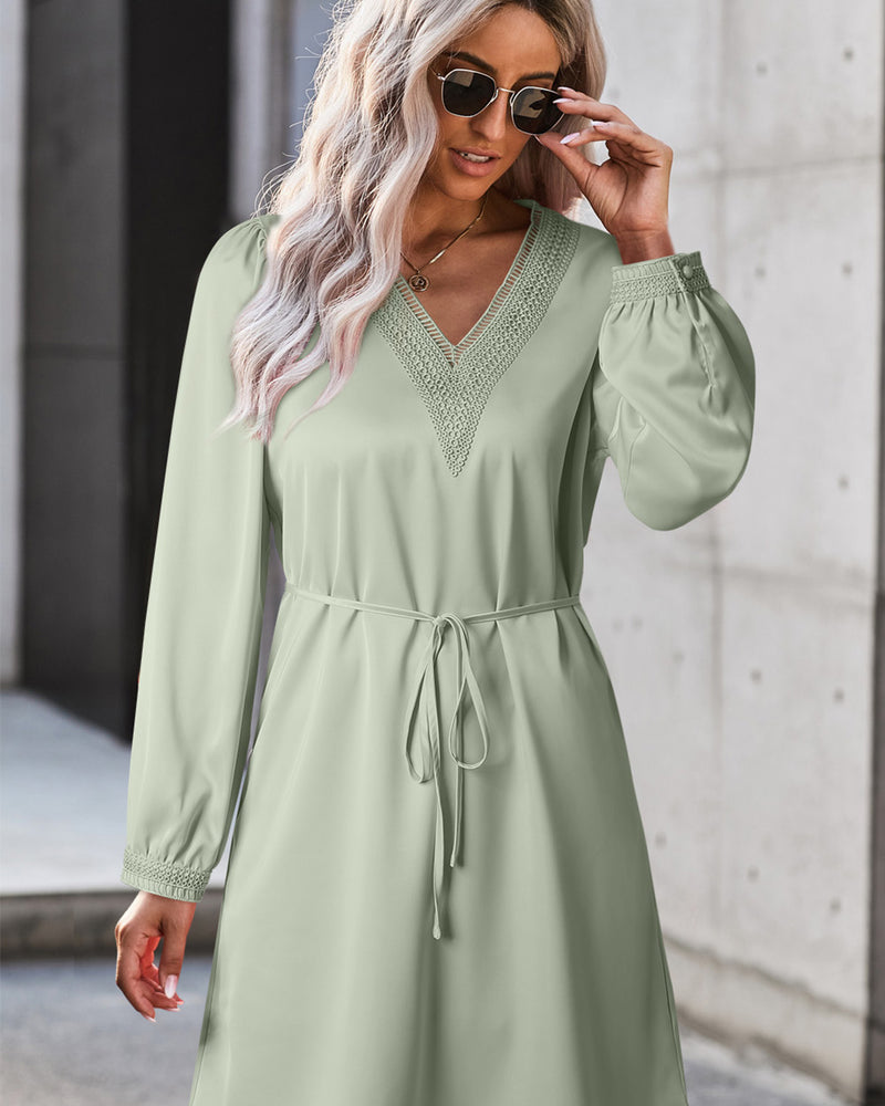 BEAUTIFUL I AM V-Neck Long Sleeve Mini Dress