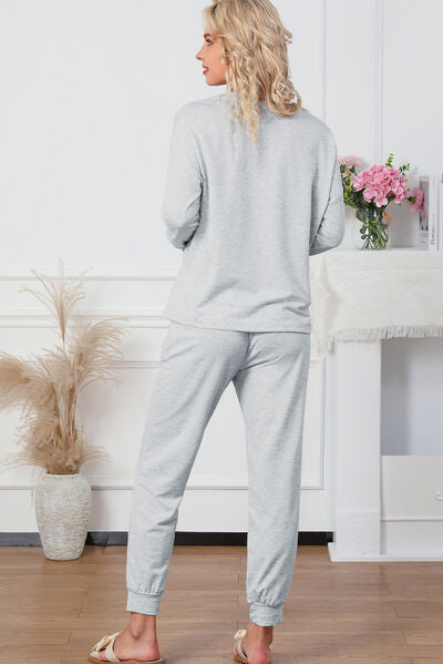 BEAUTIFUL I AM Round Neck Top and Drawstring Pants Lounge Set