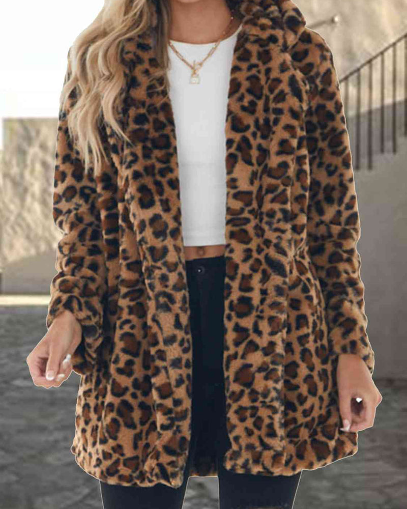 BEAUTIFUL I AM Leopard Collared Neck Jacket Coat with Pockets