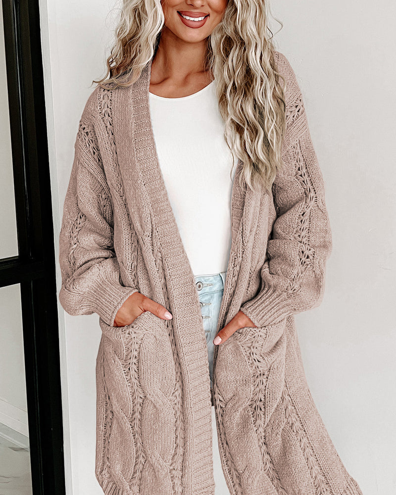BEAUTIFUL I AM Cable-Knit Dropped Shoulder Cardigan