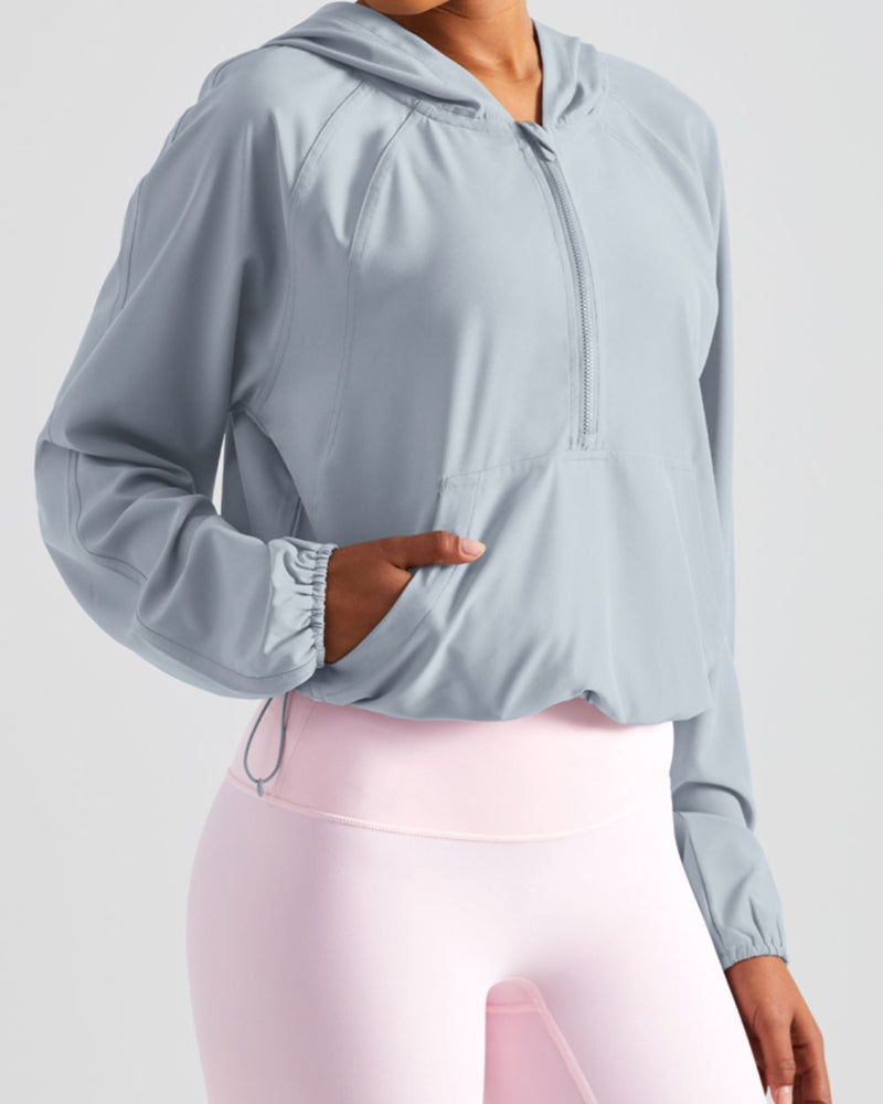 BEAUTIFUL I AM Half-Zip Hooded Sports Active Wear Top