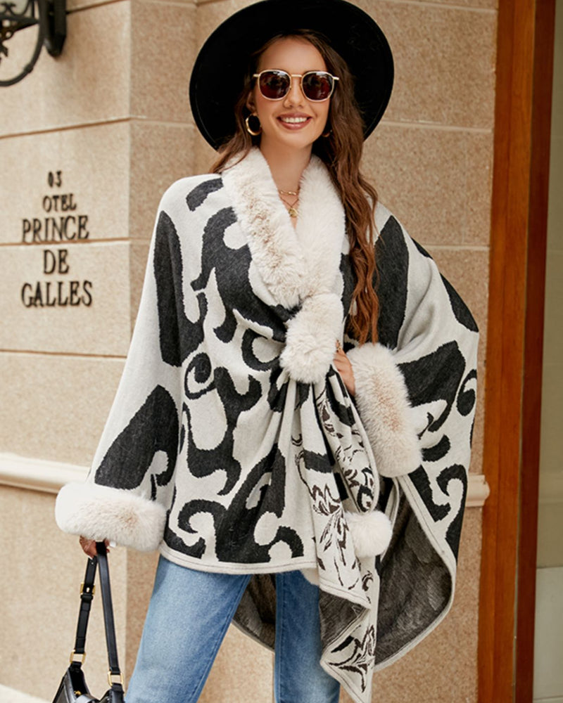 BEAUTIFUL I AM Faux Fur Trim Poncho