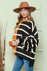 BEAUTIFUL I AM Striped Dropped Shoulder Round Neck Blouse Shirt