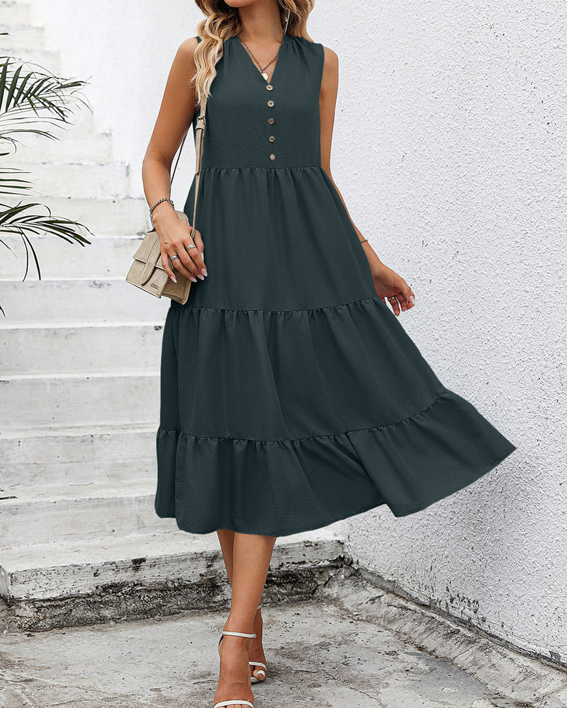 BEAUTIFUL I AM V-Neck Sleeveless Tiered Dress