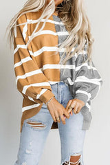 BEAUTIFUL I AM Striped Dropped Shoulder Round Neck Blouse Shirt