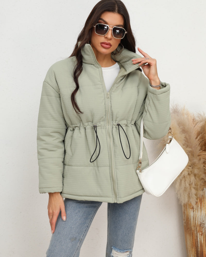 BEAUTIFUL I AM Drawstring Waist Zip-Up Puffer Jacket