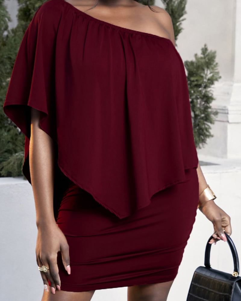 BEAUTIFUL I AM Plus Size One-Shoulder Half Sleeve Mini Dress