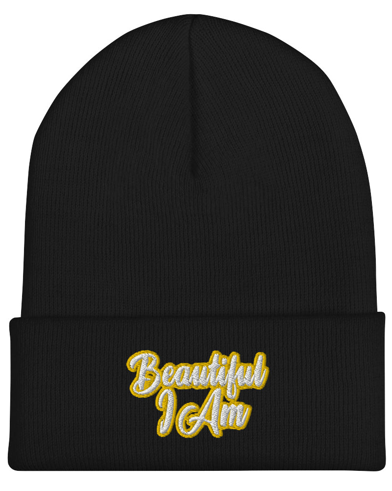 BEAUTIFUL I AM GOLD Cuffed Beanie Hat