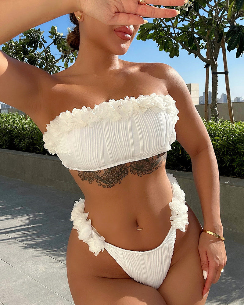 BEAUTIFUL I AM Applique Tie Back Two-Piece Bikini Swim Set