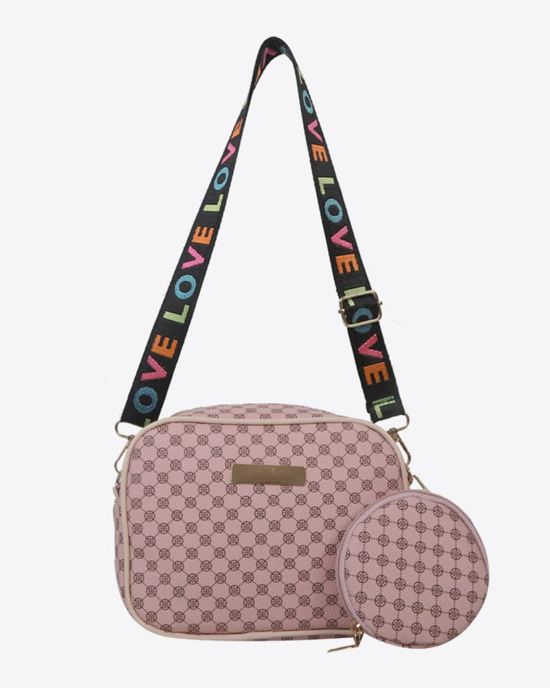 BEAUTIFUL I AM LOVE Printed Slogan Strap Shoulder Bag