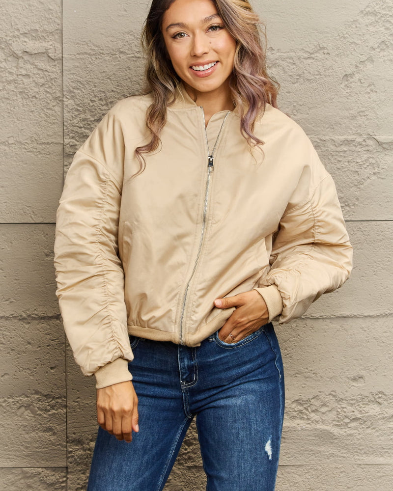 BEAUTIFUL I AM Dropped Shoulder Zip-Up Jacket