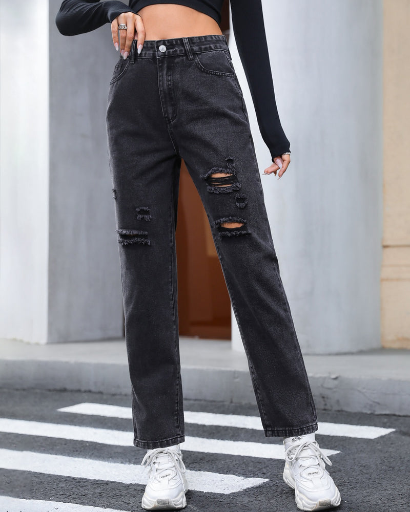 BEAUTIFUL I AM Distressed Straight Leg Jeans