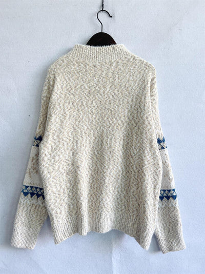 BEAUTIFUL I AM Geometric Mock Neck Dropped Shoulder Sweater
