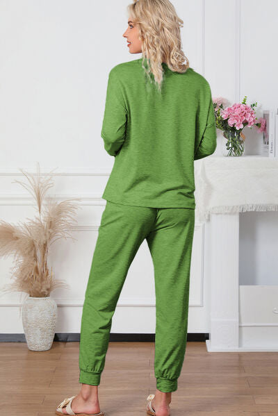 BEAUTIFUL I AM Round Neck Top and Drawstring Pants Lounge Set