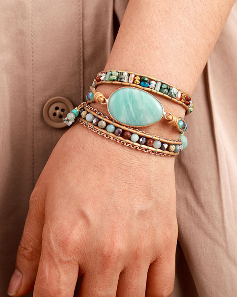 BEAUTIFUL I AM Handmade Jewelry Natural Stone Beaded Triple Layer Bracelet