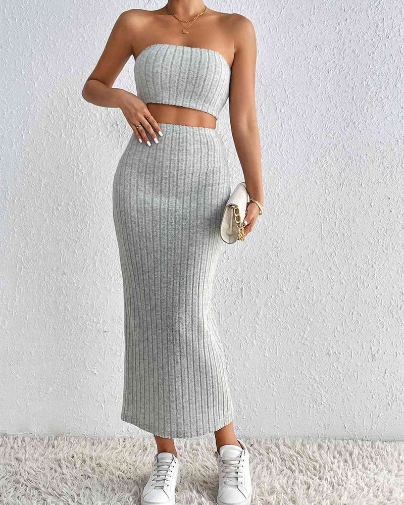 BEAUTIFUL I AM Ribbed Tube Top & Midi Skirt Dress Set