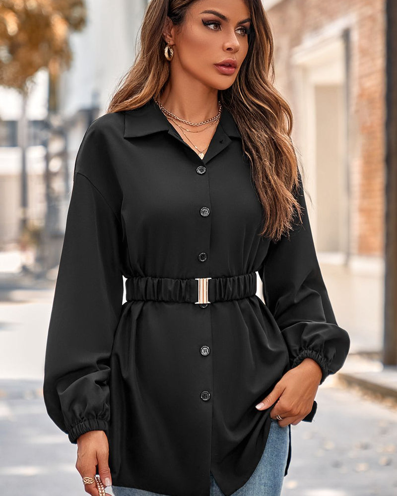 BEAUTIFUL I AM Collared Neck Button Down Long Sleeve Shirt