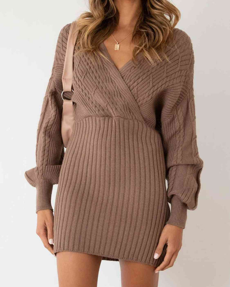 BEAUTIFUL I AM Surplice Neck Long Sleeve Sweater Dress