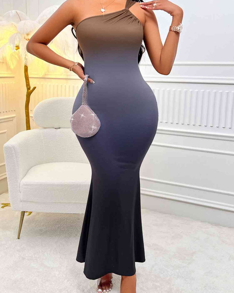 BEAUTIFUL I AM Gradient Single Shoulder Sleeveless Midi Dress