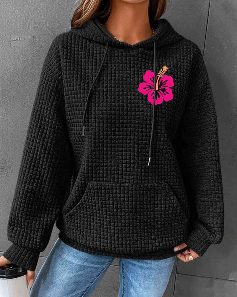 BEAUTIFUL I AM Full Size Flower Graphic Textured Hoodie with Pocket