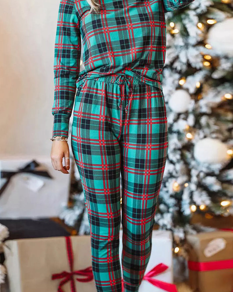 BEAUTIFUL I AM Plaid Long Sleeve Top and Pants Sleep Wear Lounge Set