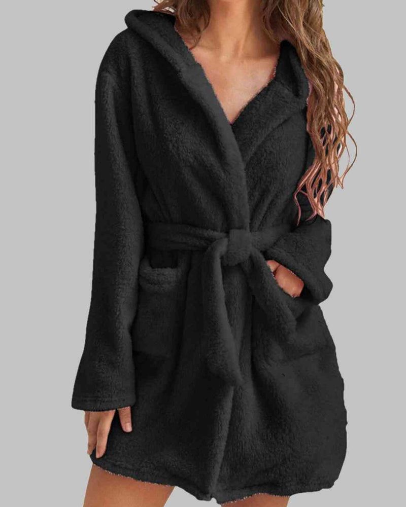 BEAUTIFUL I AM Tie Waist Hooded Robe