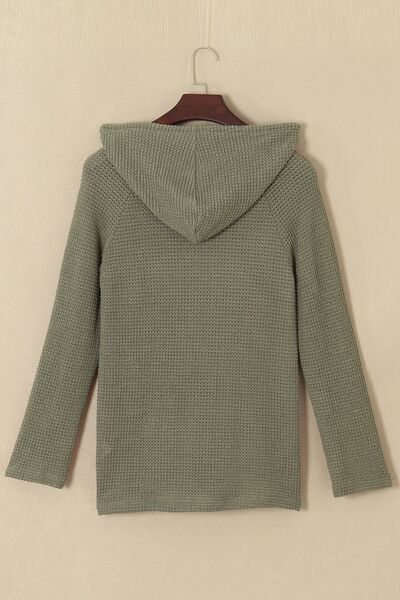 BEAUTIFUL I AM Waffle-Knit Button Up Drawstring Hoodie