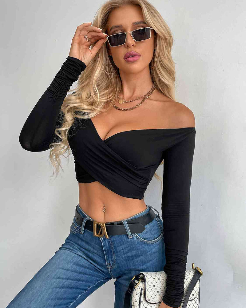 BEAUTIFUL I AM Crisscross Long Sleeve Cropped Top Shirt