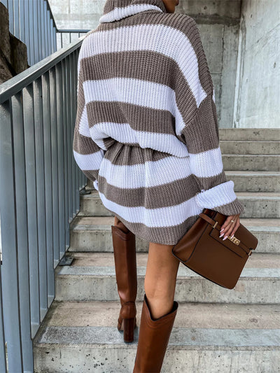 BEAUTIFUL I AM Striped Turtleneck Sweater Dress