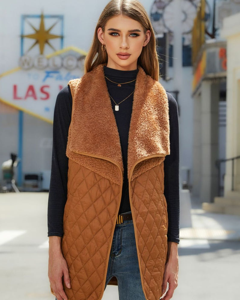 BEAUTIFUL I AM Open Front Collared Vest Jacket