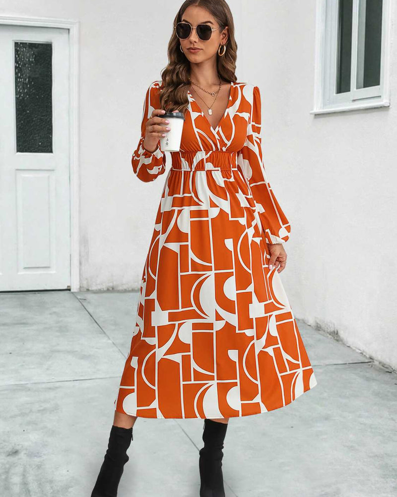 BEAUTIFUL I AM Surplice Neck Long Sleeve Midi Dress