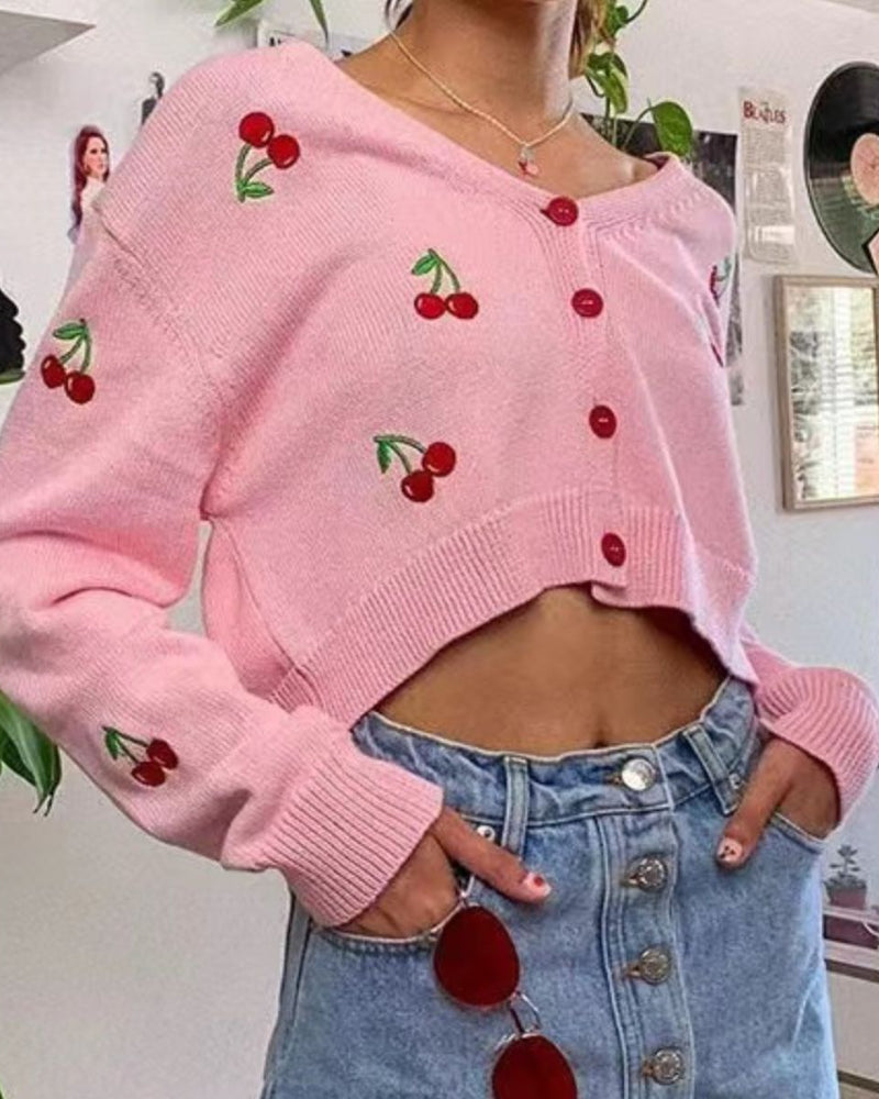 BEAUTIFUL I AM Cherry Button Down Cardigan