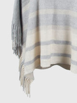 BEAUTIFUL I AM Striped Boat Neck Poncho with Fringes