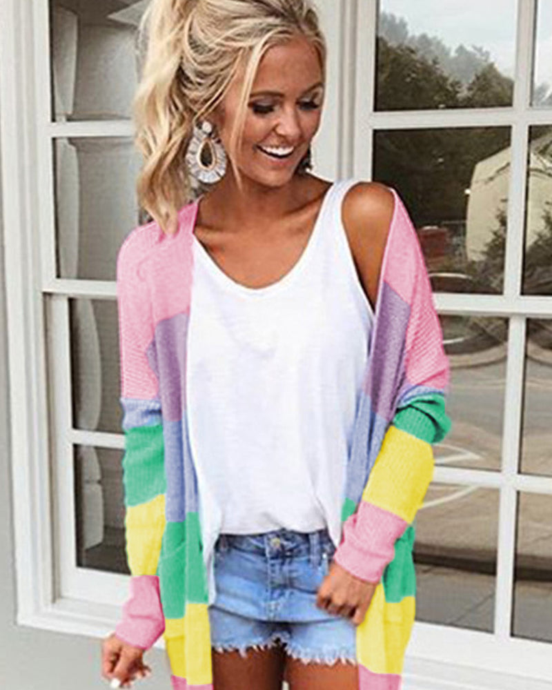 BEAUTIFUL I AM Color Block Long Sleeve Cardigan
