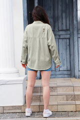 BEAUTIFUL I AM Distressed Button Up Raw Hem Denim Shirt