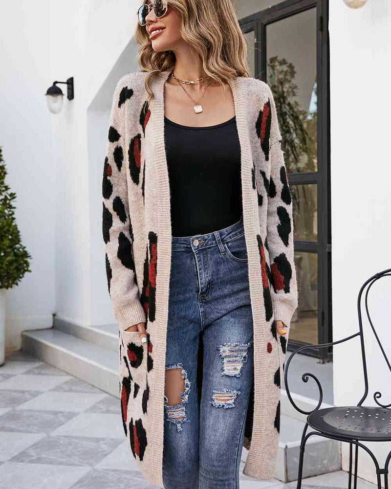BEAUTIFUL I AM Leopard Open Front Cardigan with Pockets