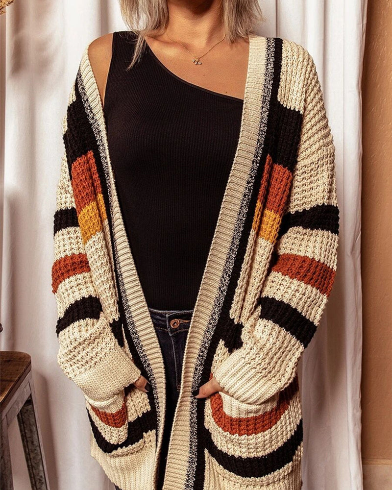 BEAUTIFUL I AM Striped Open Front Longline Cardigan