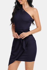 BEAUTIFUL I AM Tie Front One-Shoulder Sleeveless Dress