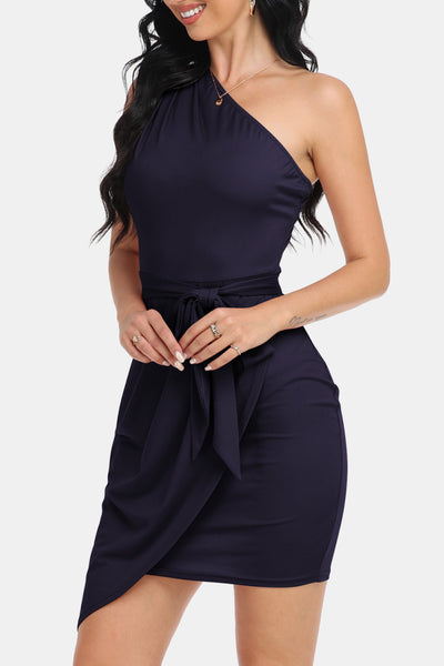 BEAUTIFUL I AM Tie Front One-Shoulder Sleeveless Dress