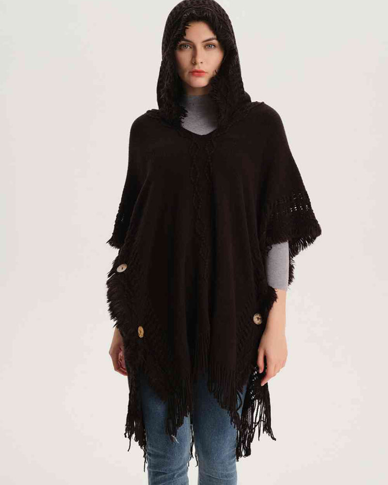 BEAUTIFUL I AM Fringe Hem Hooded Poncho