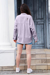 BEAUTIFUL I AM Distressed Button Up Raw Hem Denim Shirt