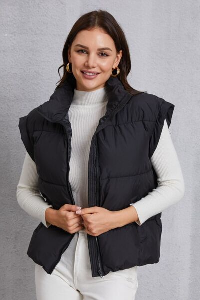BEAUTIFUL I AM Zip Up Turtleneck Pocketed Vest Coat