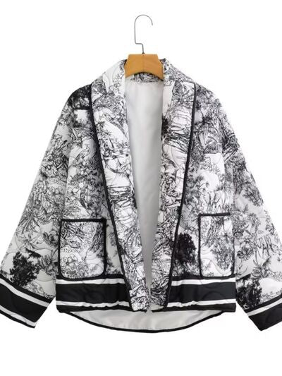 BEAUTIFUL I AM Printed Long Sleeve Winter Jacket Coat with Pockets