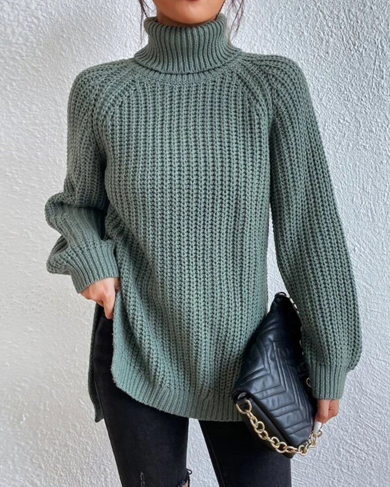 BEAUTIFUL I AM Full Size Turtleneck Rib-Knit Slit Sweater