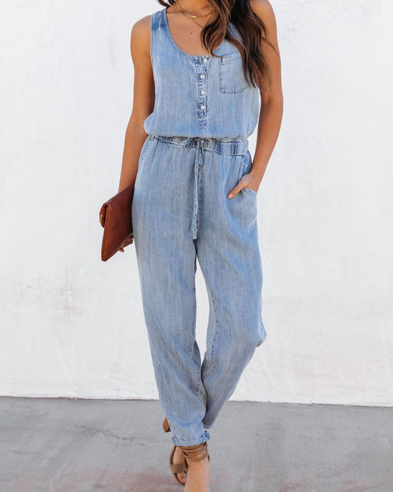 BEAUTIFUL I AM Drawstring Waist Sleeveless Pants Jumpsuit