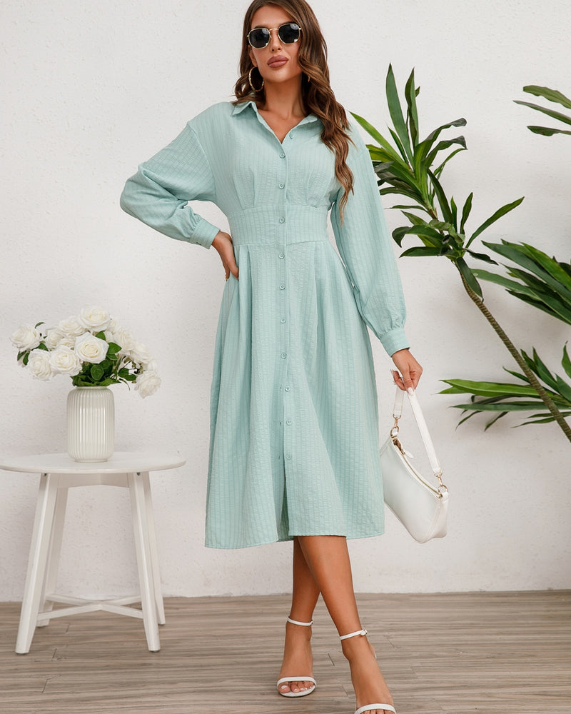 BEAUTIFUL I AM Long Sleeve Midi Shirt Dress