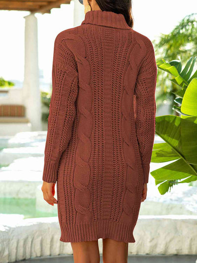 BEAUTIFUL I AM Turtleneck Ribbed Sweater Dress